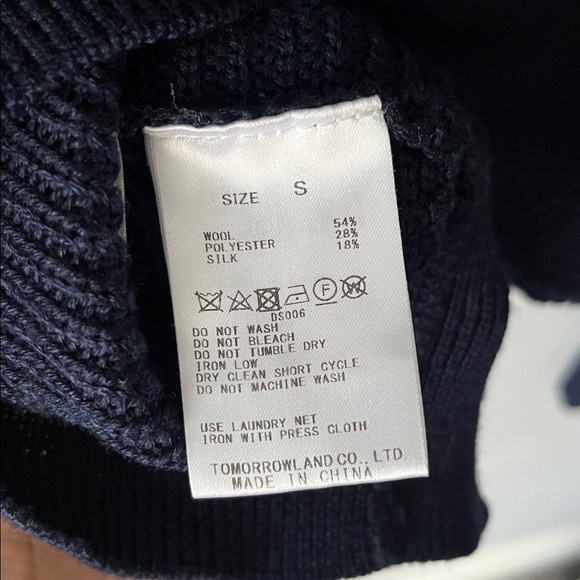 Ballsey Faux Wrap Shawl Collar Silk Wool Blend Sweater Small Navy Blue - Picture 6 of 7